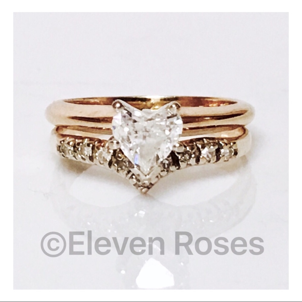 14k Gold Diamond Heart Solitaire Ring